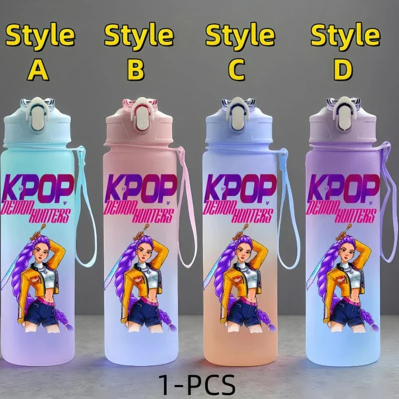 K-Pop: Demon Hunters Anime Character Water Cup Large Capacity Outdoor Portable Rope Drinking Bottle Gift for Boys and Girls