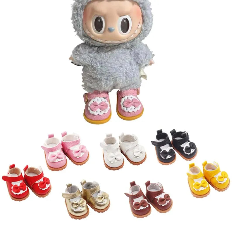 1 pair Multi Colours Labubu Doll Shoes Labubu Bow Shoes for 17cm Labubu Accessories Doll Finger Shoes Doll Leather Shoes
