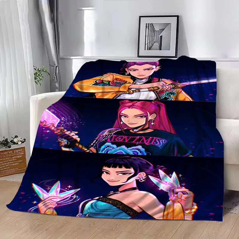 Hot Kpop Demon Hunters Huntrix Saja Boys Throw Blanket King Lid Office Soft Plaid With Print Luxury Designer Bedding Downy Knee