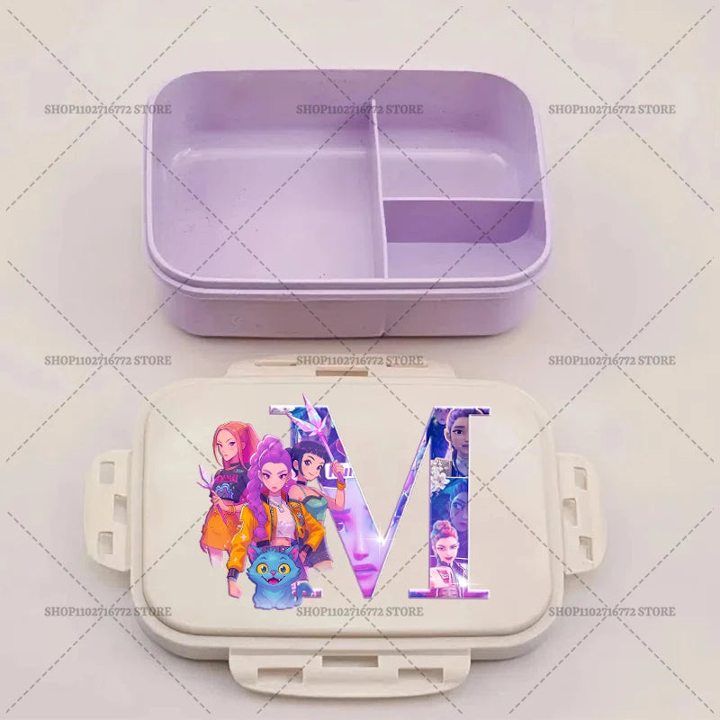 Kpop Demon Hunters Bento Lunch Box Anime Huntrix Letter A-Z Food Containers Kids School Picnic Lunchbox Office Dinner Case Gift