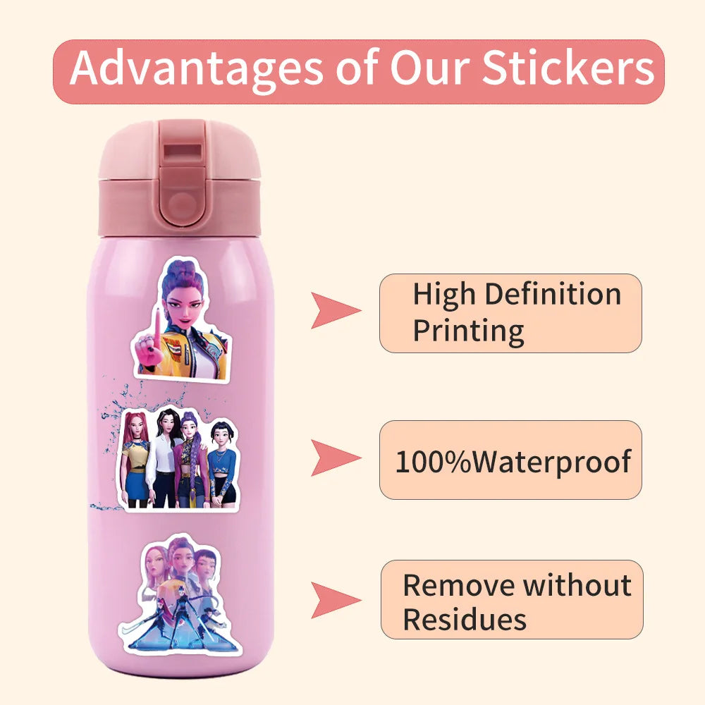 55PCS Funny KPOP Demon Hunters Cartoon Stickers Animation Movie Decals DIY Kids Toys Laptop Guitar Car Bike Graffiti Decoration