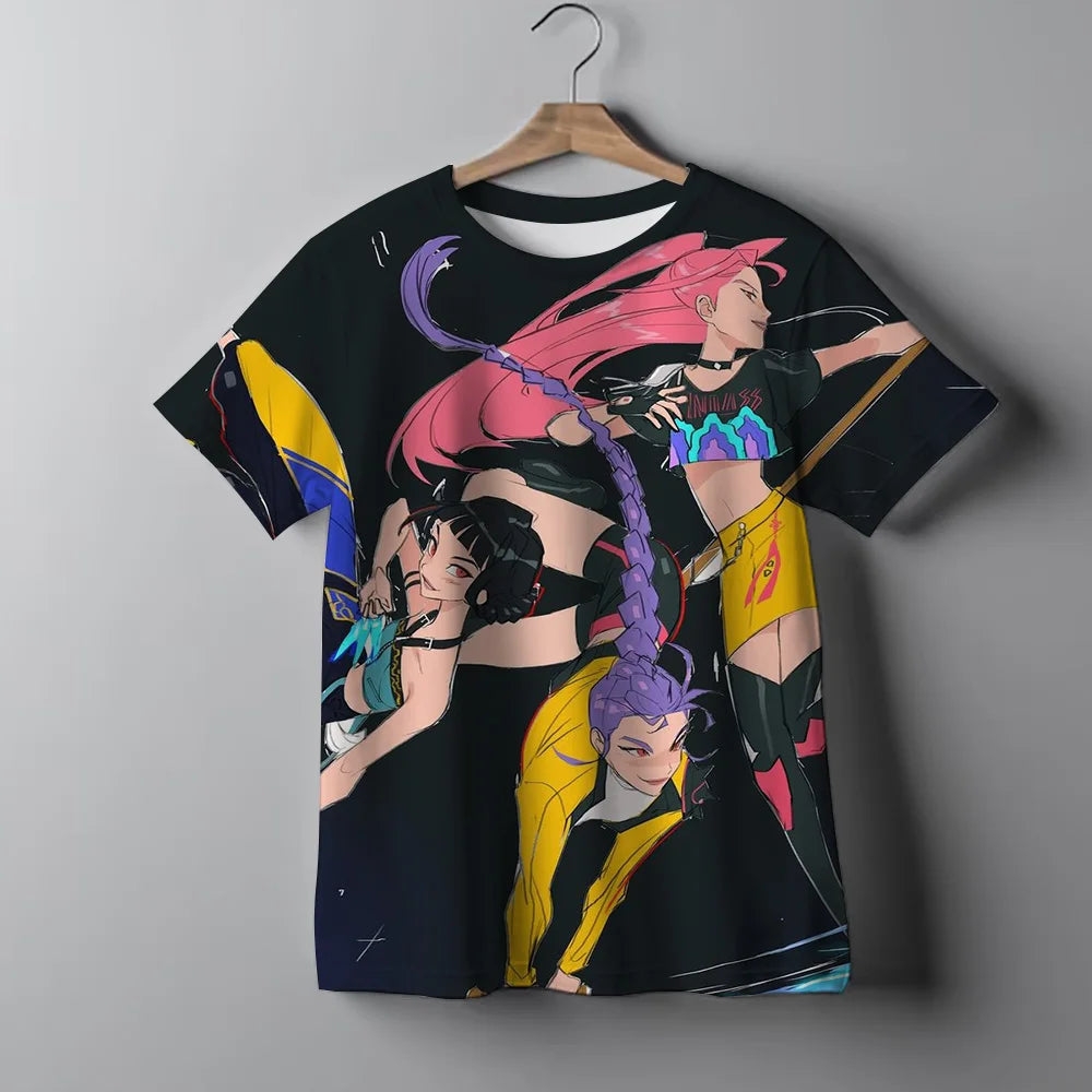 KPop Demon Hunters Tie-dye T-shirt for Girl Short Sleeve Tops Rumi Mira Zoey Print Tee Shirts Cute Summer Children's Clothing