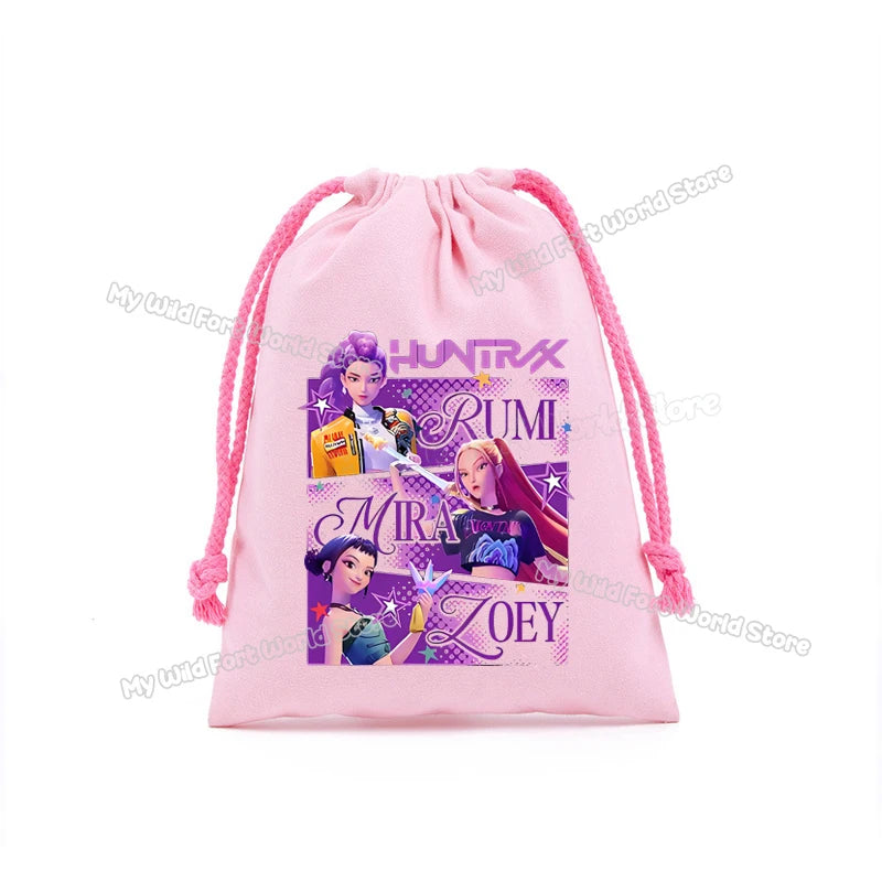KPop Demon Hunters Storage Drawstring Bag Music Cartoon Party Cookies Candy Package Kids Gift Bags Print Cotton Key Pouch