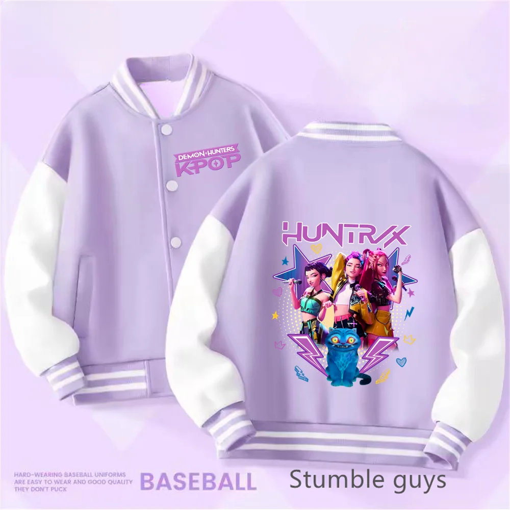 Kpop Demon Hunter Baseball Uniform Kids Cute Rumi Mira Zoey Jacket Children Spring Autumn Long Sleeves Coat Girls Clothes Gift