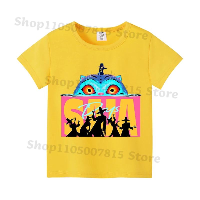 Kpop Demon Hunters T-shirts for Boys Girls Anime Cartoon Cute Short Sleeved Top Children Summer Fashion T-shirt Kids Clothes