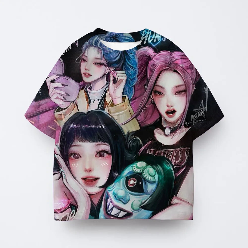 Toddler Girl Clothes Kpop Demon Hunters Cartoon Tee Shirt Funny Gift for Fans Harajuku Cool Kids T-shirts Cotton Summer Tops