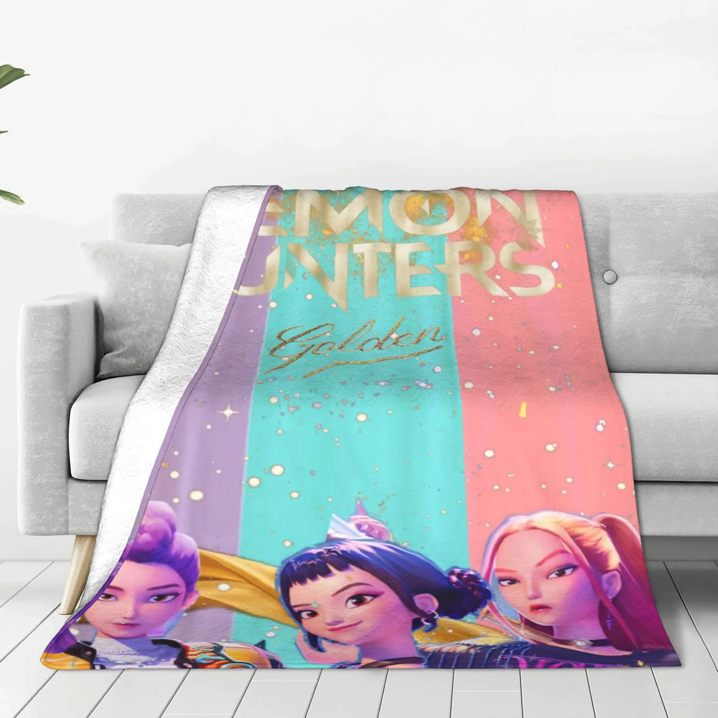 Soft BlanketKids Picnic Kpop Demon Hunters HuntrX  Bedding Throws  Flannel Bedspread For Bedroom Funny Sofa Bed Cover