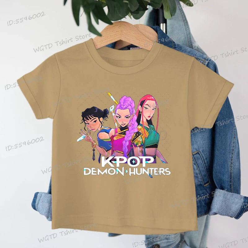 Fashion Casual Kids T-shirt KPop Demon Hunters Cool Girls Tee Top Funny Gift for Fans Cotton Tshirt -KPop Demon Hunters Clothes