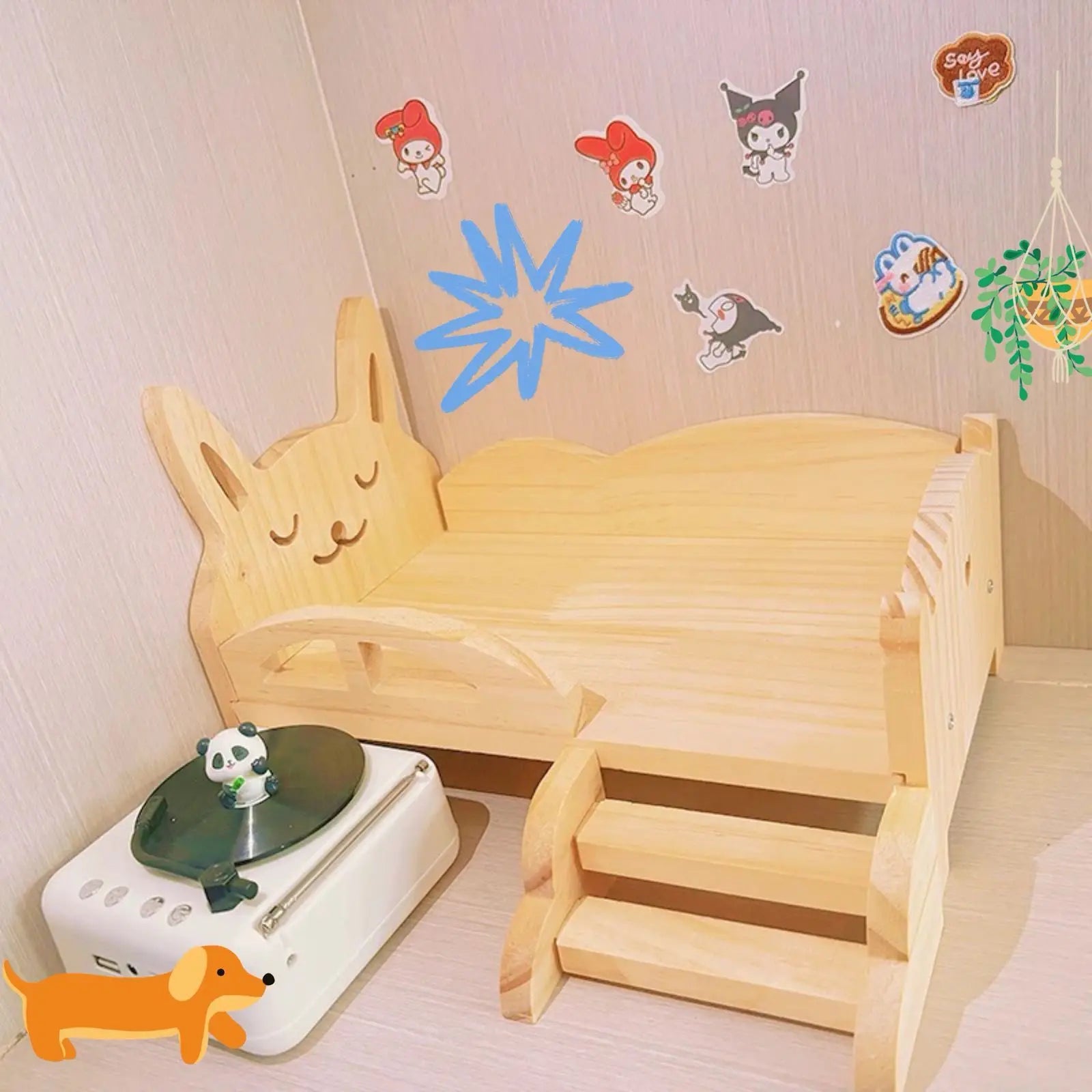 Mini Wood Bed for 20cm Dress Up Cotton Dolls Miniature Room Decor for BJD Dolls Labubu Accessories Dollhouses Toys for Kids Gift
