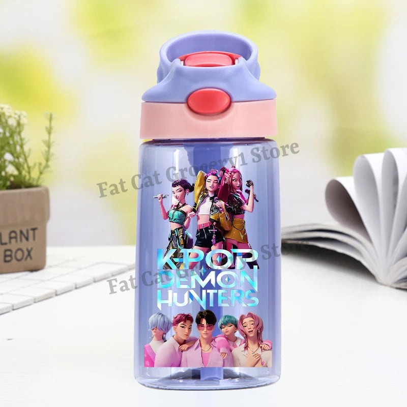 Kpop Demon Hunter Water Bottle with Straw Kids Anime Rumi Mira Zoey Hydros Flasks Children 500ml Summer Outdoor Sport Mug Gift