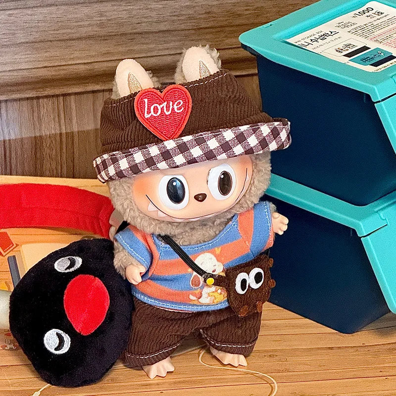 [No Doll]Cute Mini Plush Doll Blue Hooded Plush Cartoon Clothes for Labubu I II Dolls Outfit Accessories Clothing Gift