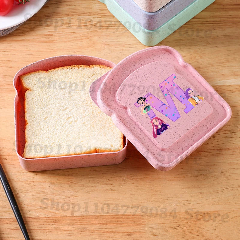 K-pop Demon Hunters Toast Fruit Lunch Box with Lid Anime Pink Food Bread Sandwich Box Kitchen Outdoor Picnic Portable Bento Box