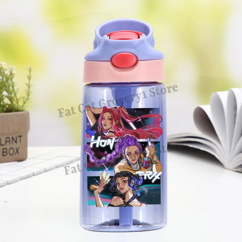 Kpop Demon Hunter Water Bottle with Straw Kids Anime Rumi Mira Zoey Hydros Flasks Children 500ml Summer Outdoor Sport Mug Gift