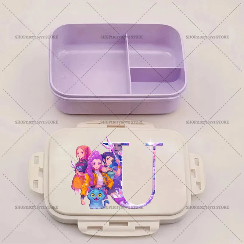 Kpop Demon Hunters Bento Lunch Box Anime Huntrix Letter A-Z Food Containers Kids School Picnic Lunchbox Office Dinner Case Gift