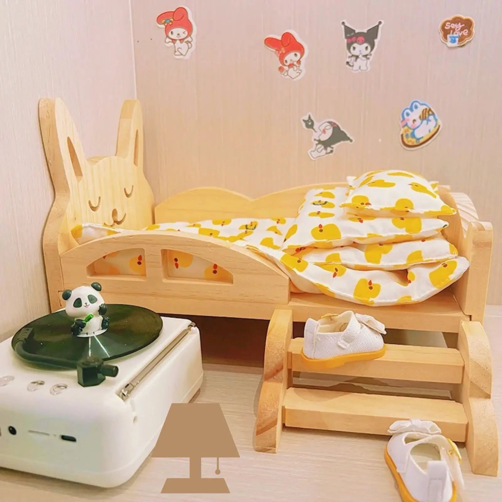 Mini Wood Bed for 20cm Dress Up Cotton Dolls Miniature Room Decor for BJD Dolls Labubu Accessories Dollhouses Toys for Kids Gift