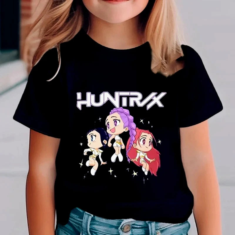 Kpop Demon Hunters Children's Clothing Short Sleeve T-shirt Cute Kpop Demon Hunters Tiger Harajuku Tshirt for Boys Girls