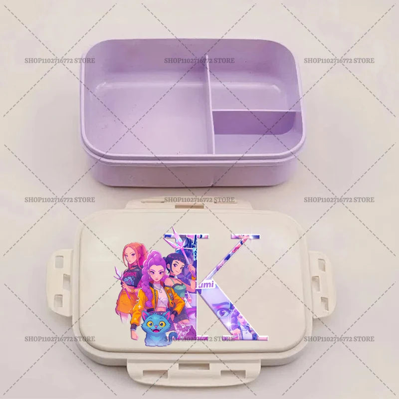 Kpop Demon Hunters Bento Lunch Box Anime Huntrix Letter A-Z Food Containers Kids School Picnic Lunchbox Office Dinner Case Gift