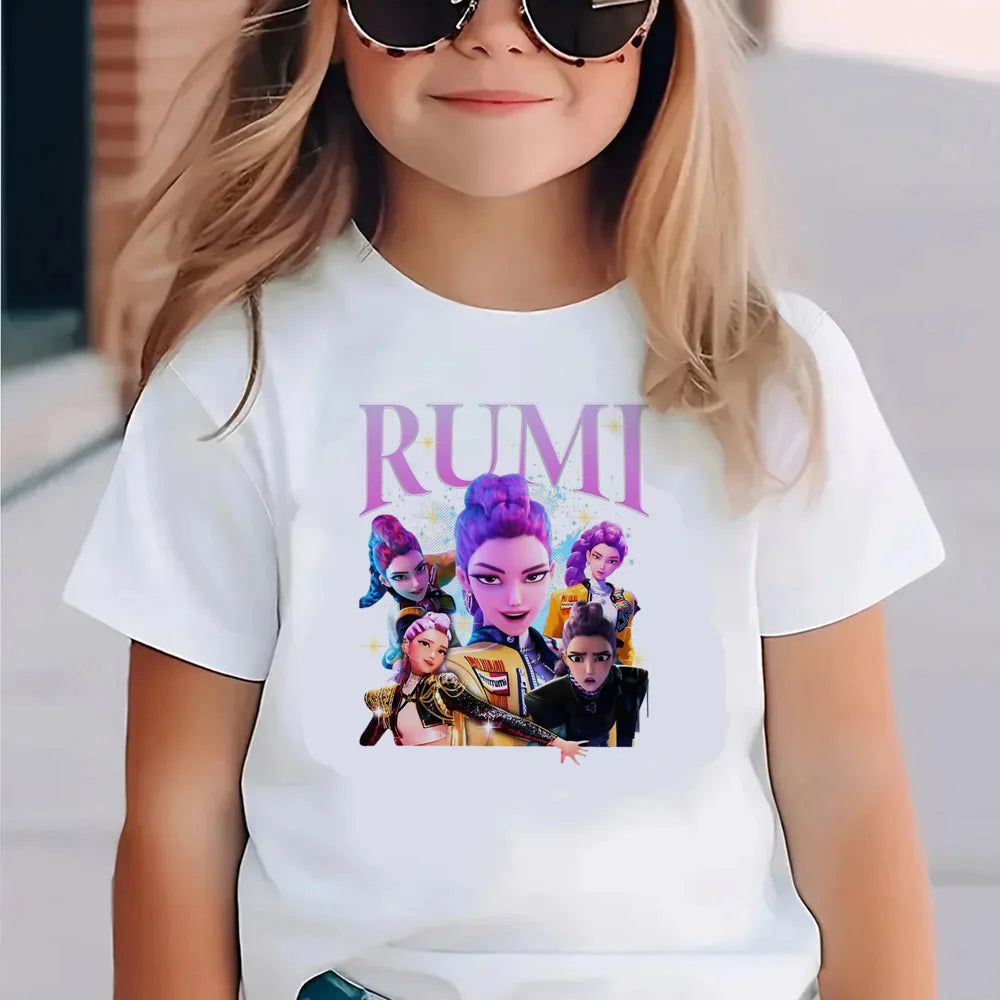 Kpop Demon Hunters Children's Clothing Short Sleeve T-shirt Cute Kpop Demon Hunters T Shirt Harajuku Tshirt for Boys Girls