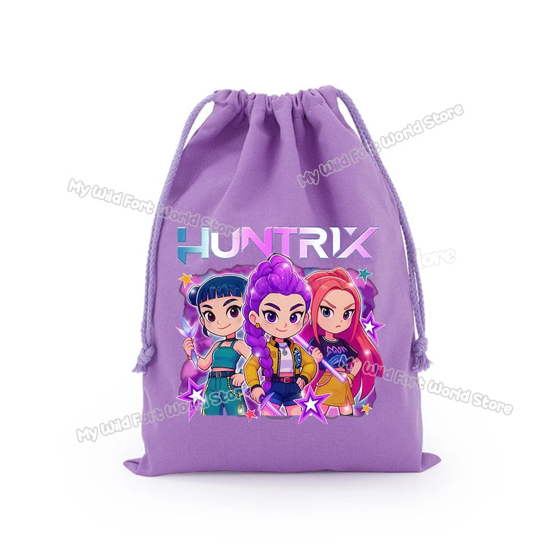 KPop Demon Hunters Storage Drawstring Bag Music Cartoon Party Cookies Candy Package Kids Gift Bags Print Cotton Key Pouch