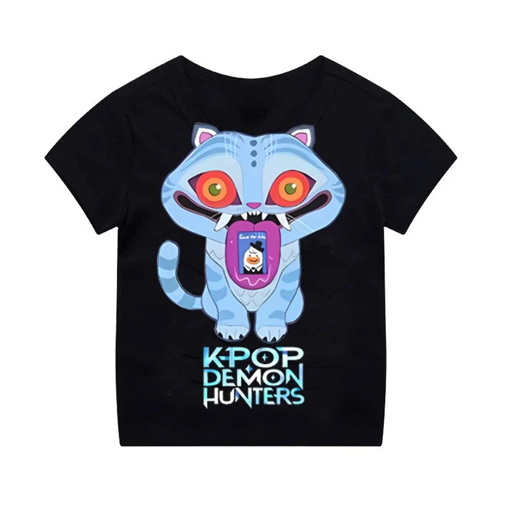 Kpop Demon Hunters Children's Clothing Short Sleeve T-shirt Cute Kpop Demon Hunters Tiger Harajuku Tshirt for Boys Girls