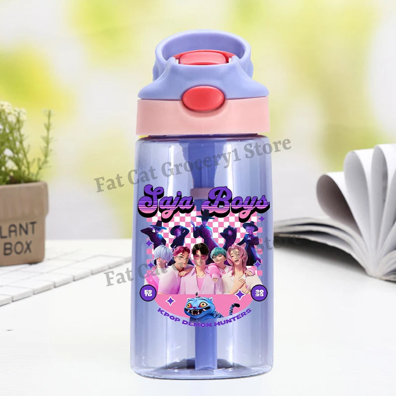 Kpop Demon Hunter Water Bottle with Straw Kids Anime Rumi Mira Zoey Hydros Flasks Children 500ml Summer Outdoor Sport Mug Gift