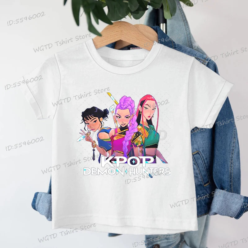 Fashion Casual Kids T-shirt KPop Demon Hunters Cool Girls Tee Top Funny Gift for Fans Cotton Tshirt -KPop Demon Hunters Clothes