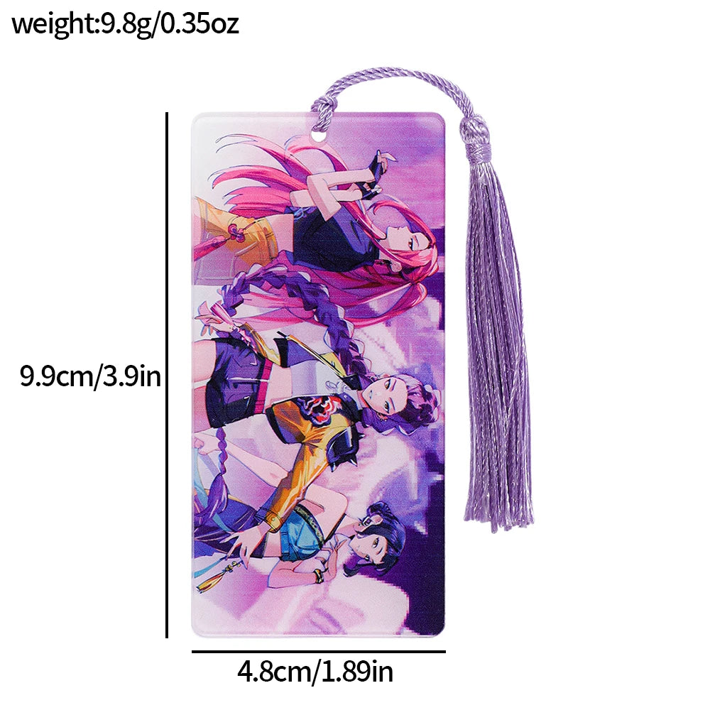 K-POP Demon Hunters Acrylic Bookmark with Tassels - Anime Rumi Mira Collectible Gift for Fans, Reading Marker Student Souvenir