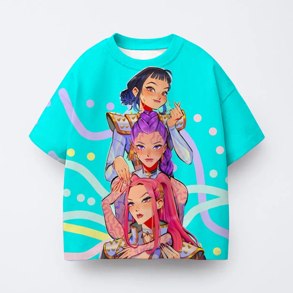 Toddler Girl Clothes Kpop Demon Hunters Cartoon Tee Shirt Funny Gift for Fans Harajuku Cool Kids T-shirts Cotton Summer Tops