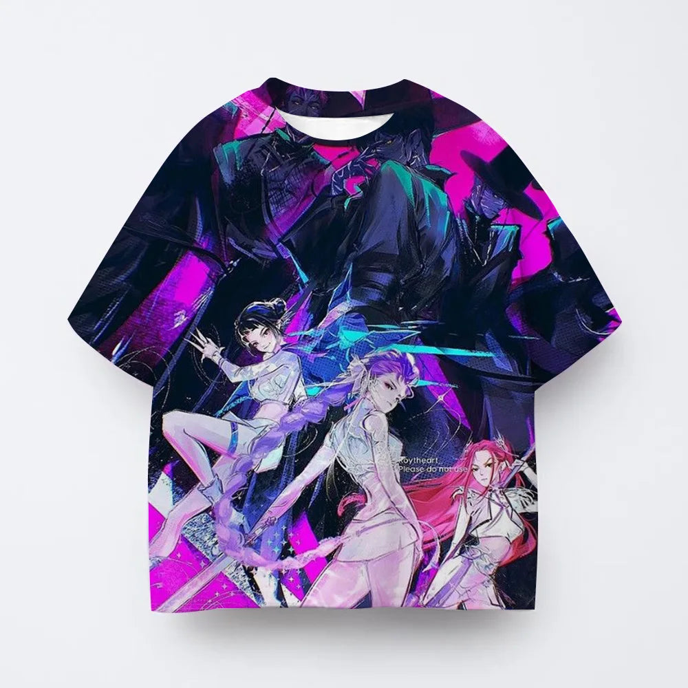 Toddler Girl Clothes Kpop Demon Hunters Cartoon Tee Shirt Funny Gift for Fans Harajuku Cool Kids T-shirts Cotton Summer Tops