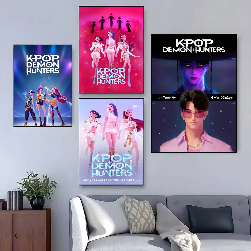 Demon H-Hunters kpop new group Poster HD home decor sticky wall waterproof home living room bar aesthetic decor