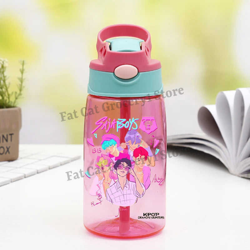 Kpop Demon Hunter Water Bottle with Straw Kids Anime Rumi Mira Zoey Hydros Flasks Children 500ml Summer Outdoor Sport Mug Gift