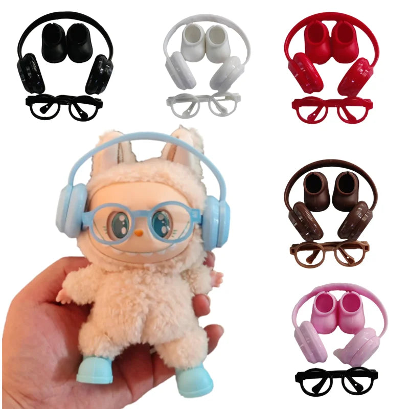 DIY accessories for labubu V1 V2 shoes without lenses glasses stylish plastic headphone set plush doll decoration birthday gift