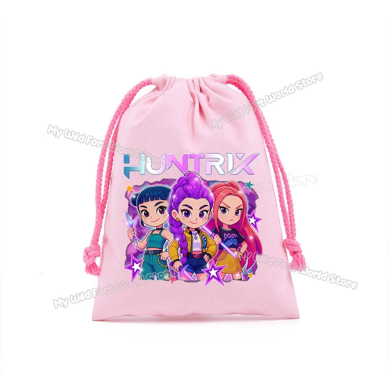 KPop Demon Hunters Storage Drawstring Bag Music Cartoon Party Cookies Candy Package Kids Gift Bags Print Cotton Key Pouch