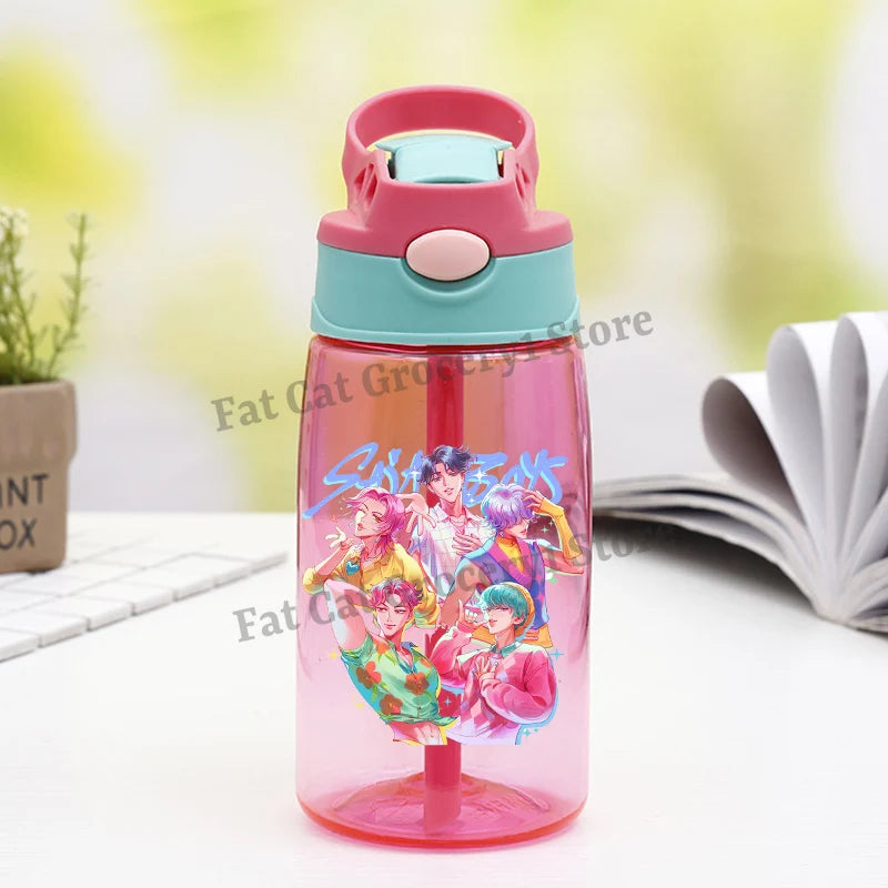 Kpop Demon Hunter Water Bottle with Straw Kids Anime Rumi Mira Zoey Hydros Flasks Children 500ml Summer Outdoor Sport Mug Gift