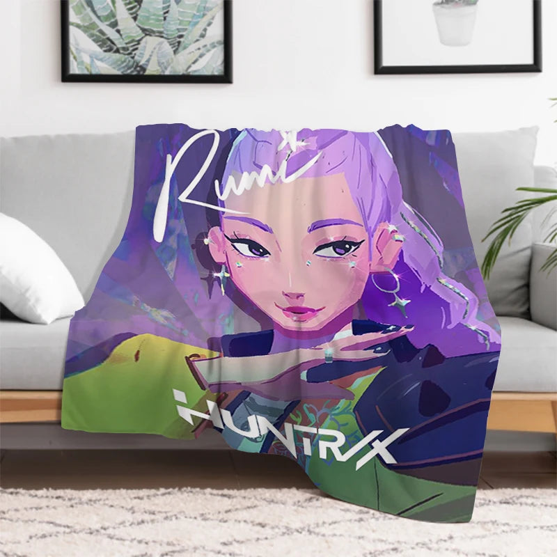 Anime K-Pop Demon Hunters Cute Blanket Girl Gift Soft Plush Blanket,Flannel Throw Blanket for Living Room Bedroom Bed Sofa