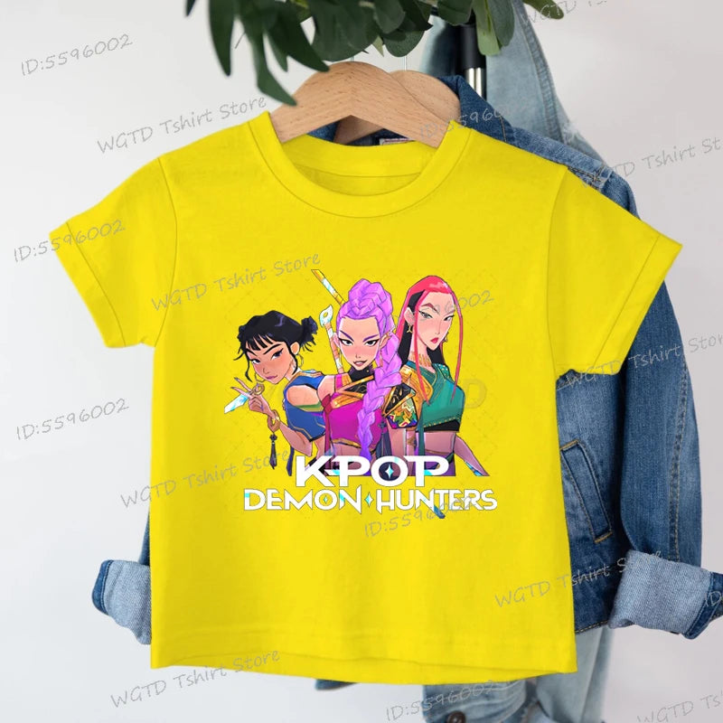 Fashion Casual Kids T-shirt KPop Demon Hunters Cool Girls Tee Top Funny Gift for Fans Cotton Tshirt -KPop Demon Hunters Clothes