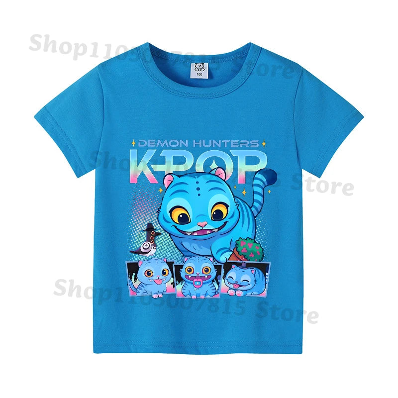 Kpop Demon Hunters T-shirts for Boys Girls Anime Cartoon Cute Short Sleeved Top Children Summer Fashion T-shirt Kids Clothes