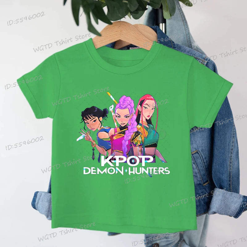 Fashion Casual Kids T-shirt KPop Demon Hunters Cool Girls Tee Top Funny Gift for Fans Cotton Tshirt -KPop Demon Hunters Clothes