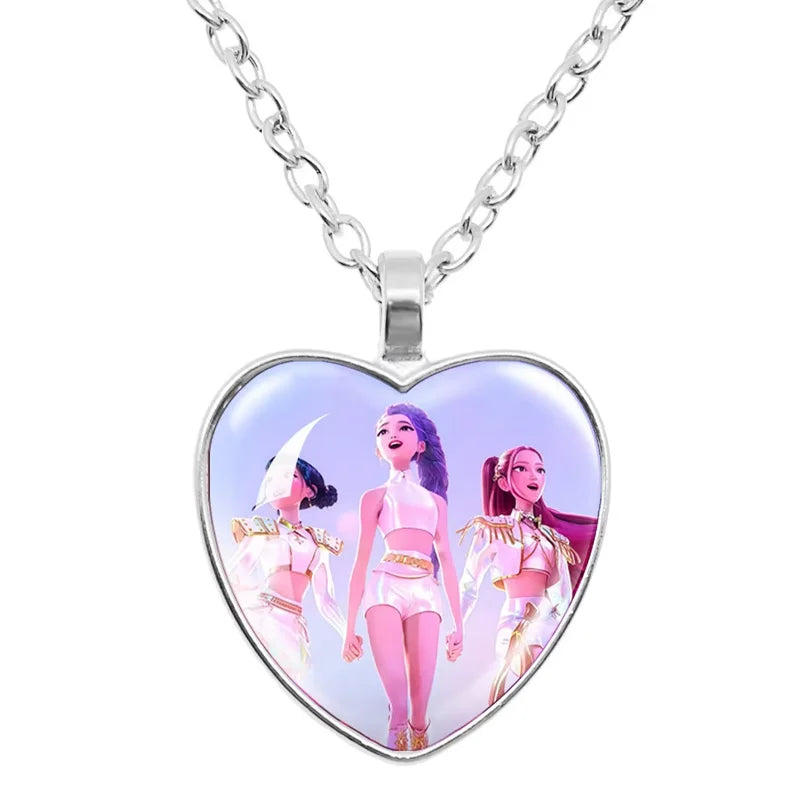 Kpop Demon Hunters Necklace Movie Anime Glass Heart Pendant Women Charms Accessories Creative Cosplay Girl Birthday Gift Jewelry