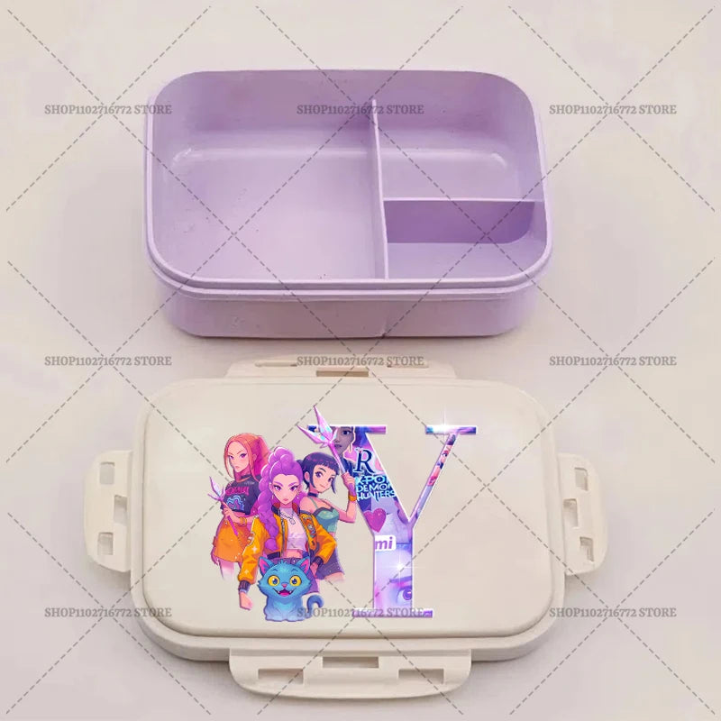 Kpop Demon Hunters Bento Lunch Box Anime Huntrix Letter A-Z Food Containers Kids School Picnic Lunchbox Office Dinner Case Gift