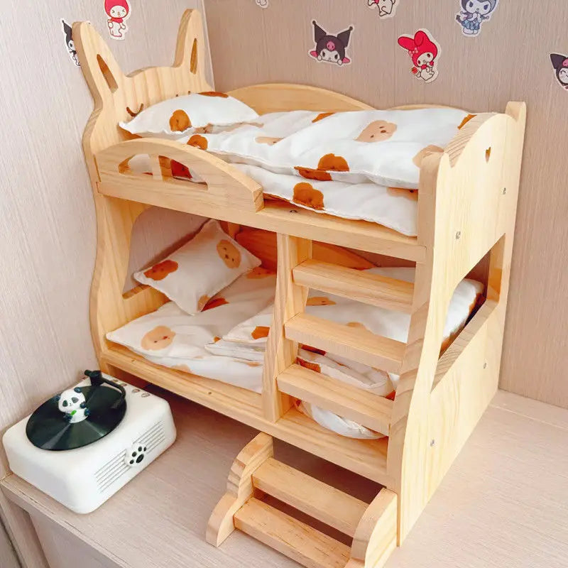 Mini Wood Bed for 20cm Dress Up Cotton Dolls Miniature Room Decor for BJD Dolls Labubu Accessories Dollhouses Toys for Kids Gift